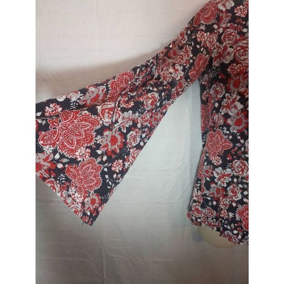 DG2 by Diane Gilman Women's Size Small Black/Maroon Floral Blouse - Picture 2 of 6
